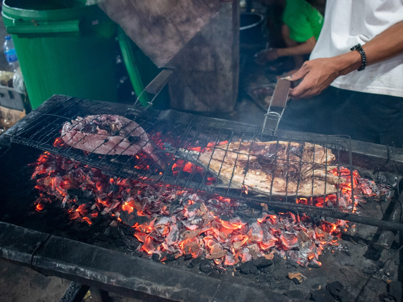 fishes being grilled at gili trawangan night market