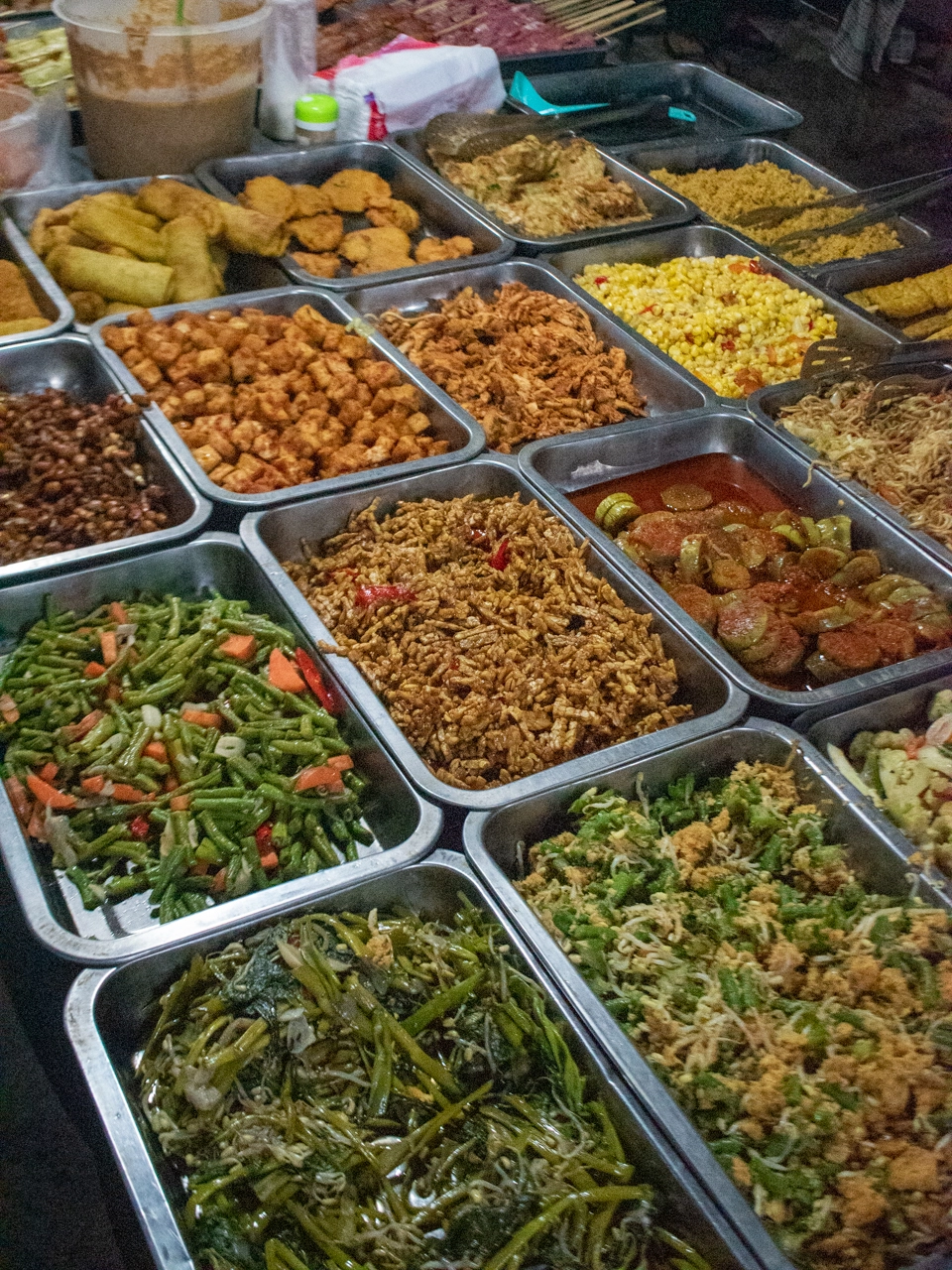 a variety of side dishes at the night market on gili trawangan