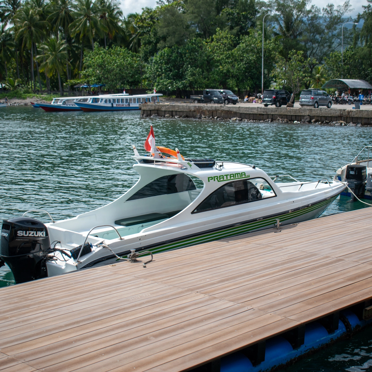 speed boat at bangsal harbor in lombok